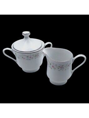 Diamond China Richmond Floral Creamer Covered Sugar Bowl Set Japan Porcelain MCM